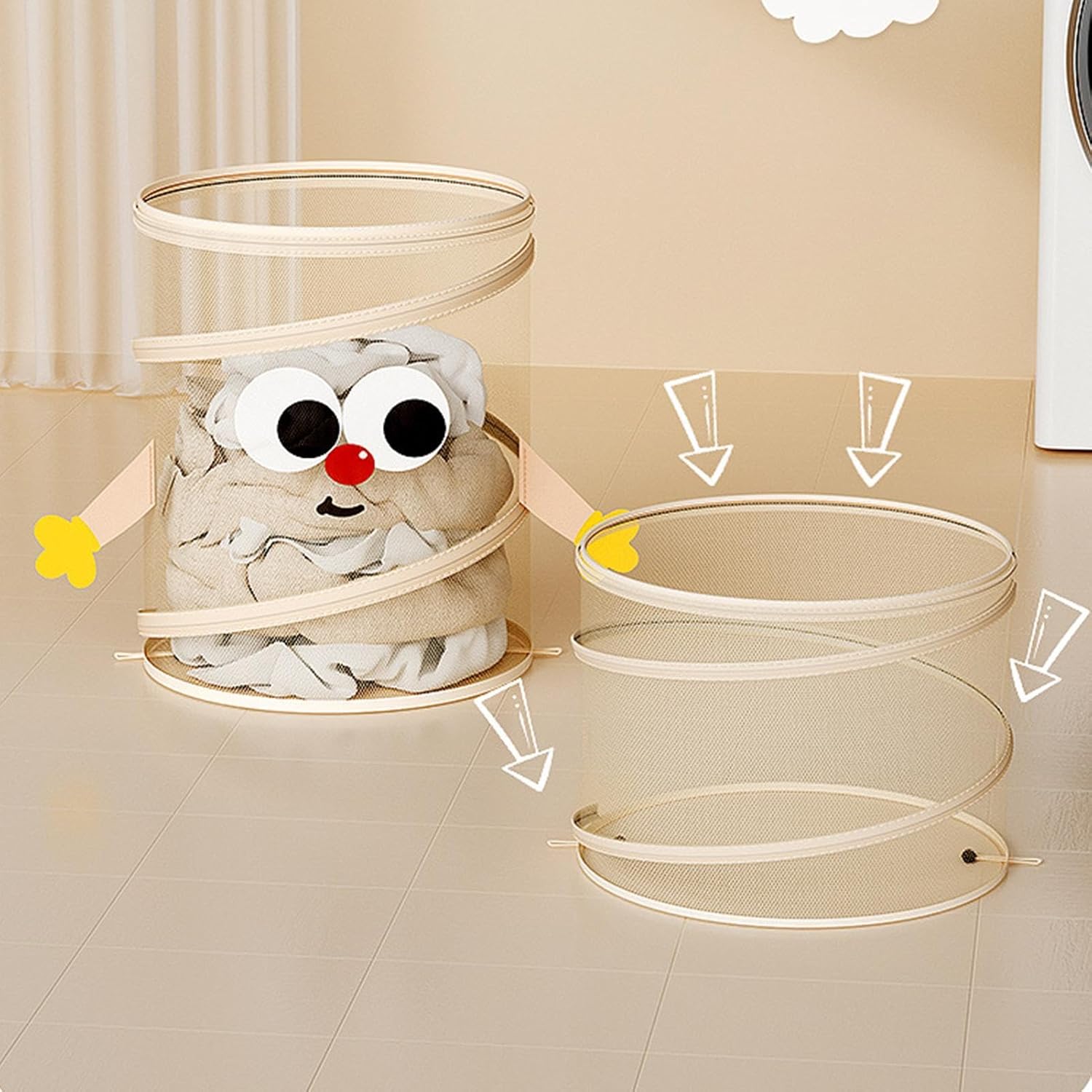 Homero Foldable Mesh Laundry Storage Basket with Cute Pattern Design