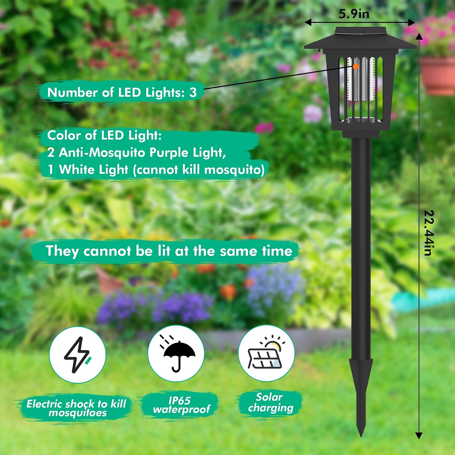 Dual Mode Solar Mosquito Killer Garden Waterproof UV Lamp