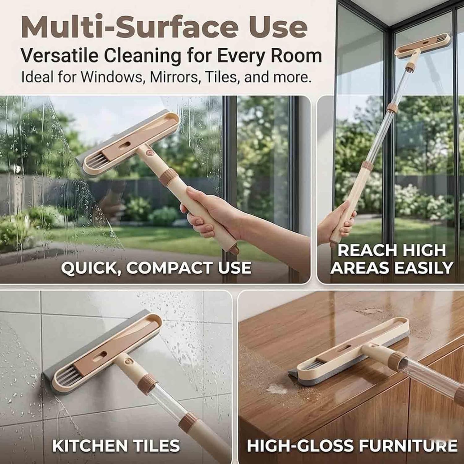Multifunction Extendable Handle Glass Cleaning Brush with Hidden Crevice Brush