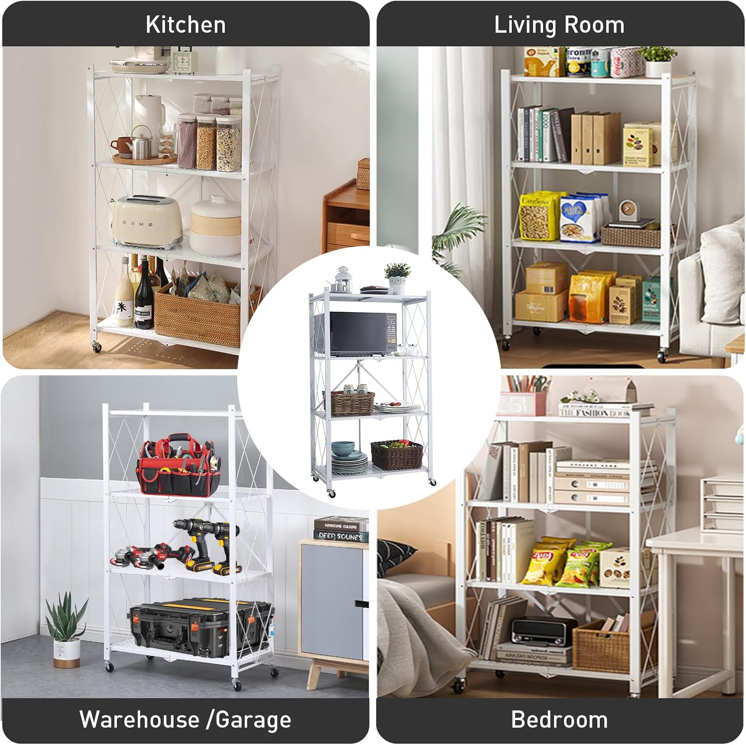 Multi-Use Heavy Duty Foldable Storage Shelf with Wheels