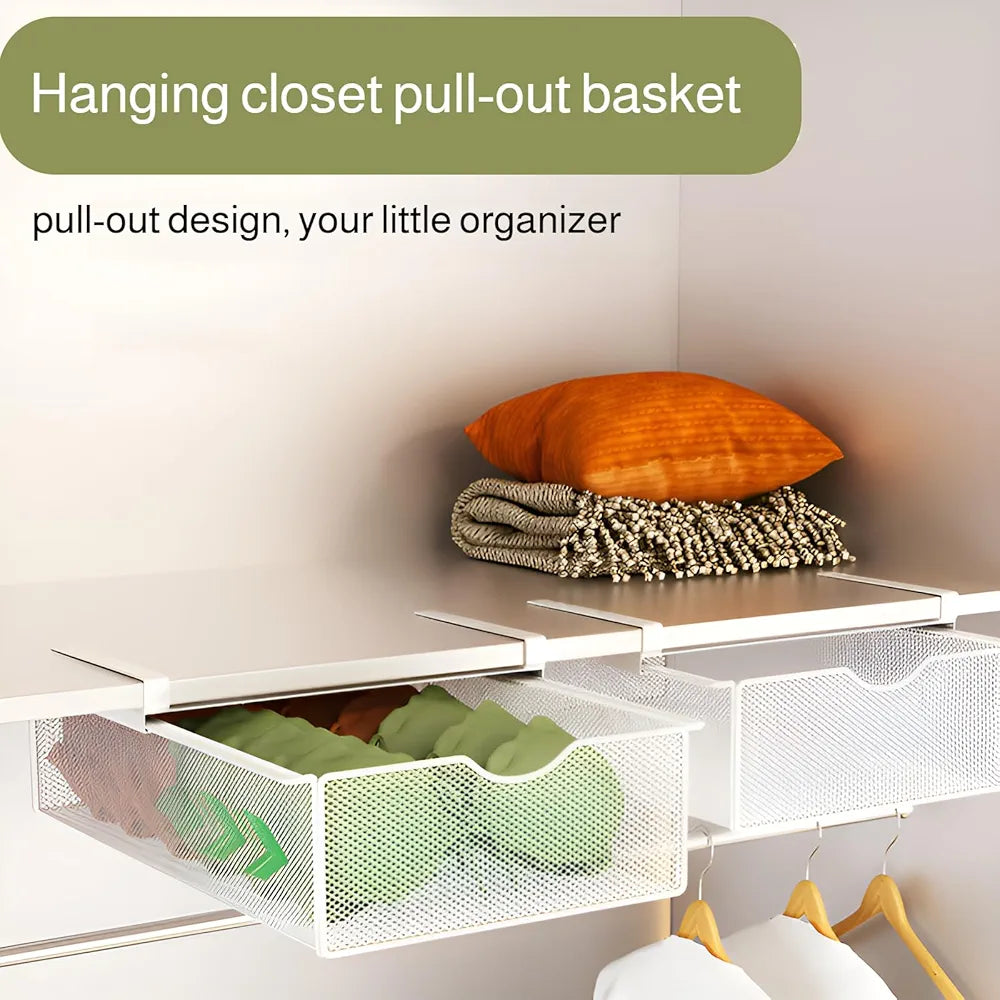 HOMERO Closet Pull Out Basket Smooth Sliding Drawer Organizer