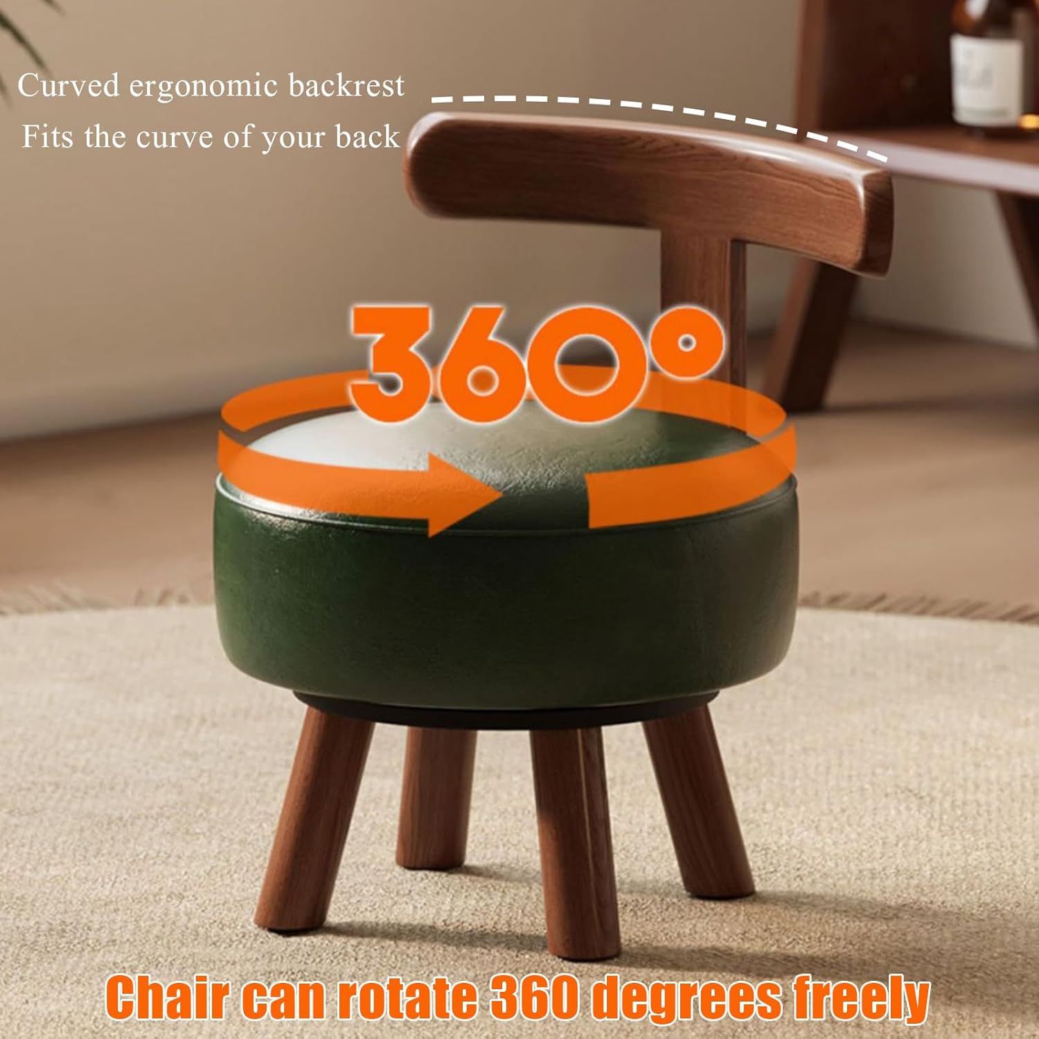 Homero 360° Swivel Vanity Foot Stool PU Leather with Backrest