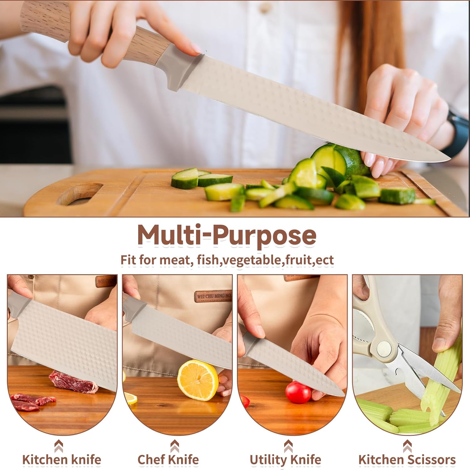 Homero Premium Khaki Kitchen Knife Set With Stylish Knife Block – 6 Piece Set