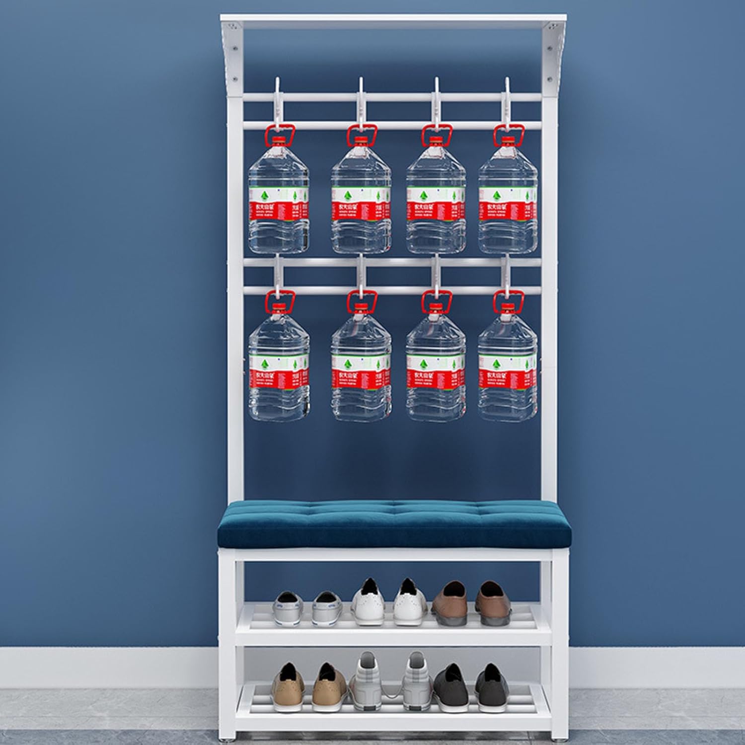 4 in 1 Entryway Coat Rack with Shoe Bench Storage Shelves and Removable Hooks