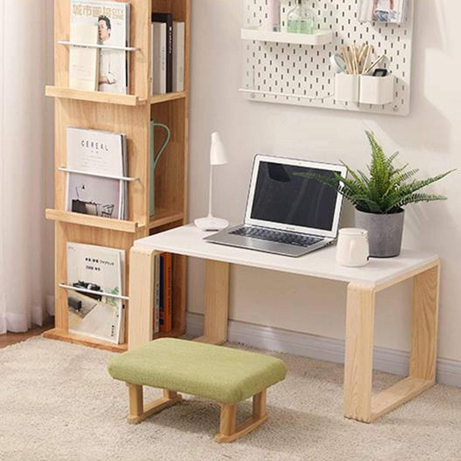 Rectangular Stool with Solid Wood Support Legs