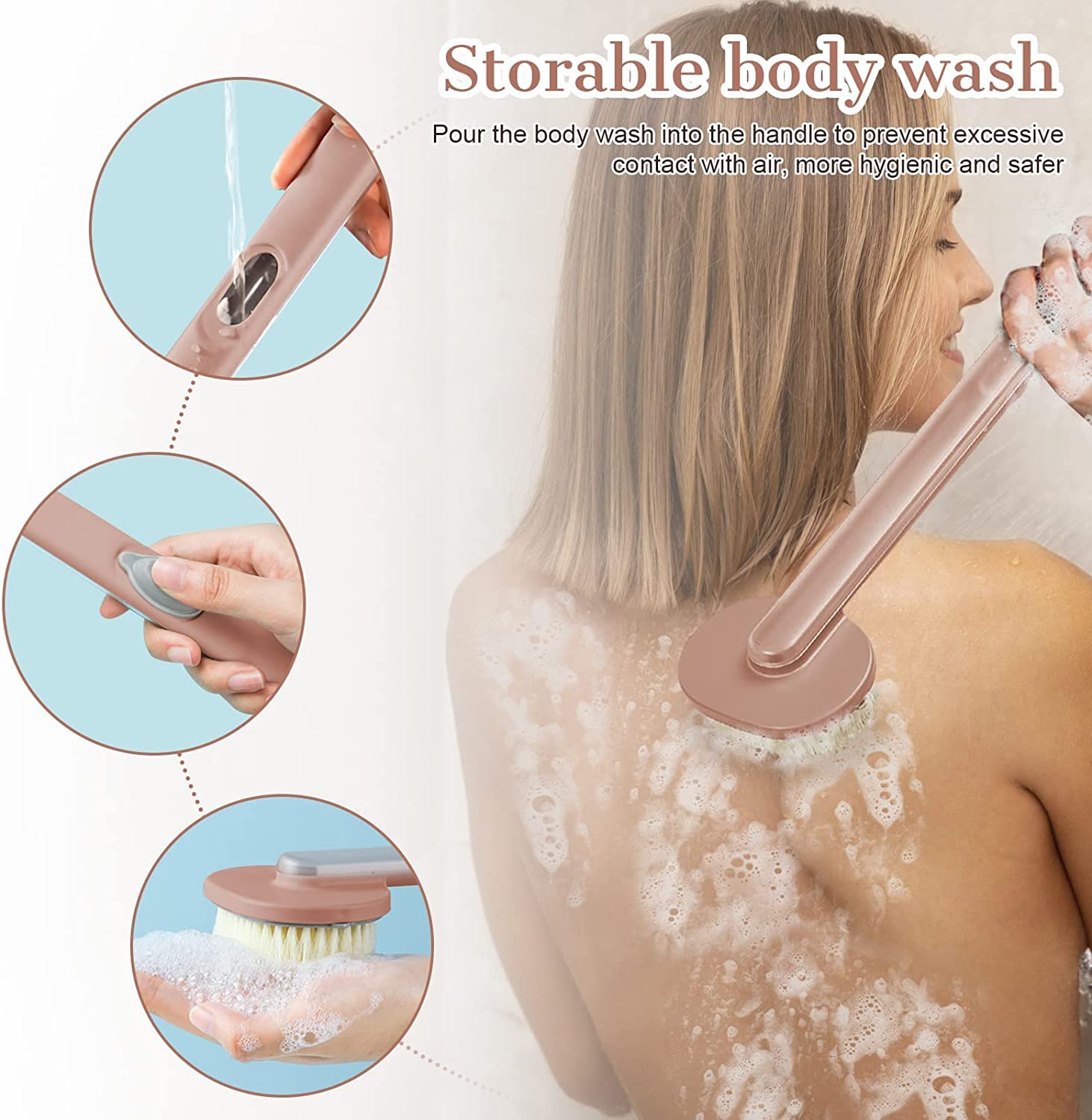 Soft Bristle Refillable Shower Bath Brush with Soap Dispenser