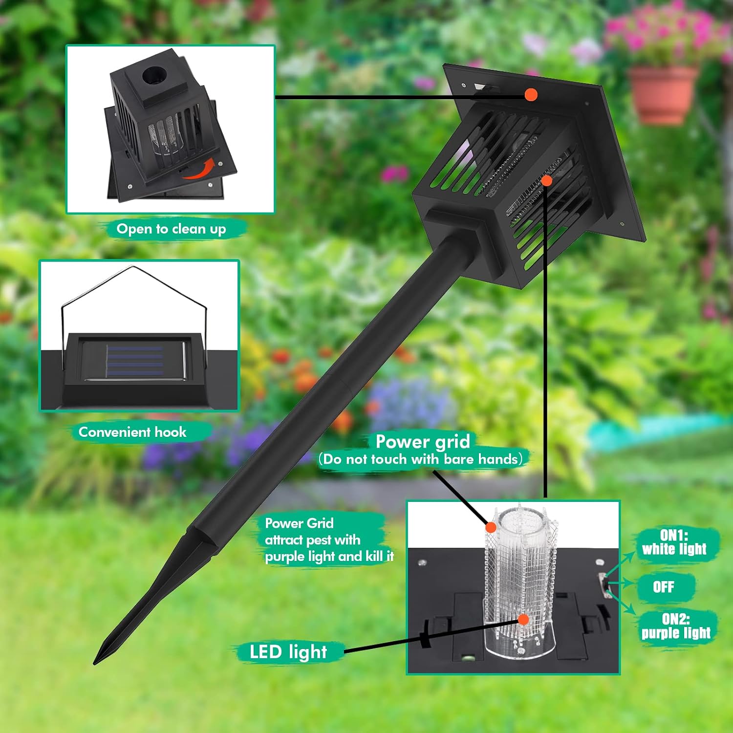 Dual Mode Solar Mosquito Killer Garden Waterproof UV Lamp