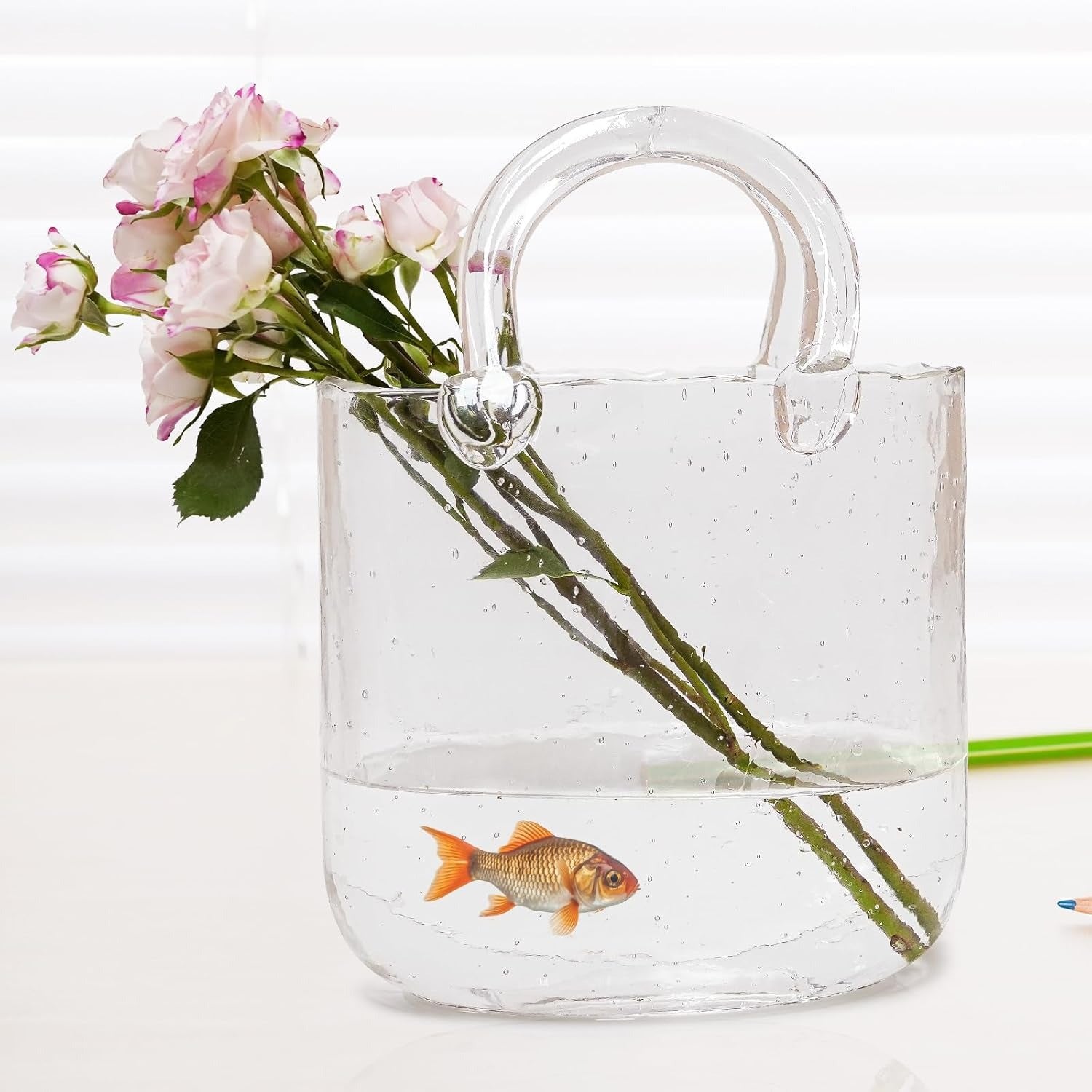Homero Transparent Hand Blown Glass Vase with Elegant Purse Design