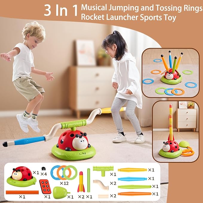 Homero 3 in 1 Musical Jump/Toss Ring/Rocket Launcher Toy for Kids