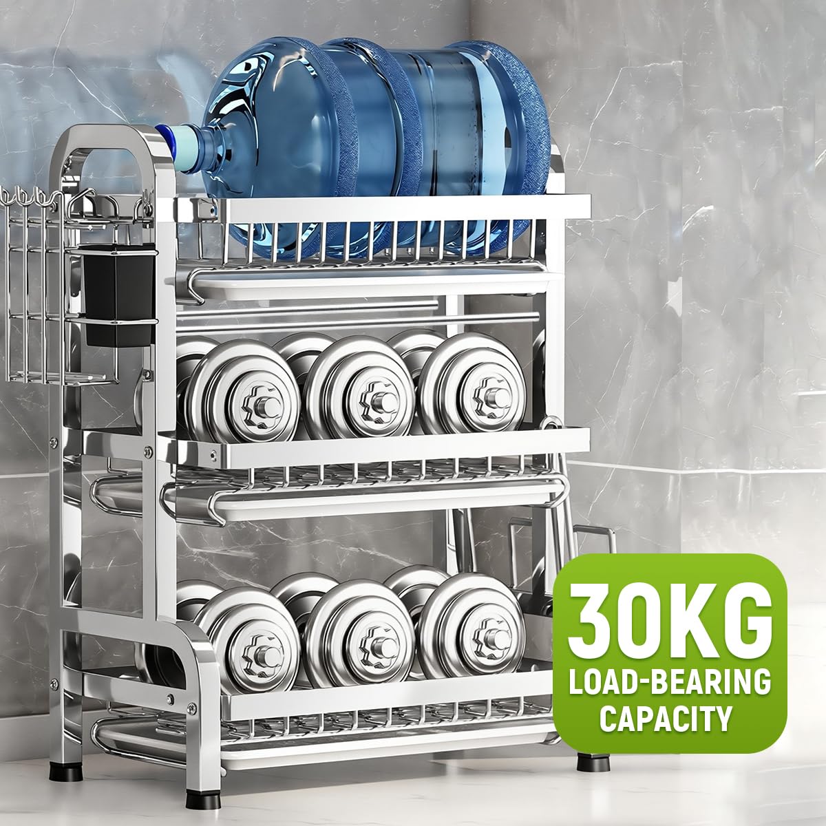 3 Layer Stainless Steel Dish Drying Rack Organizer with Removable Water Tray