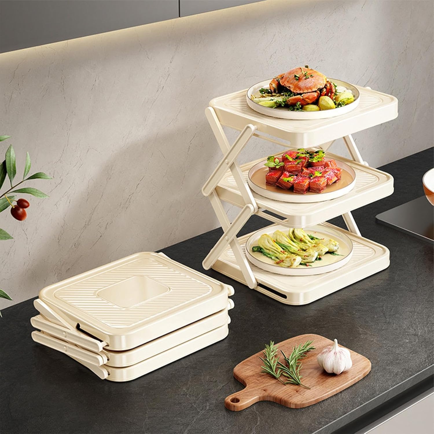 Foldable Multi Layer Dish & Prep Tray Storage Rack