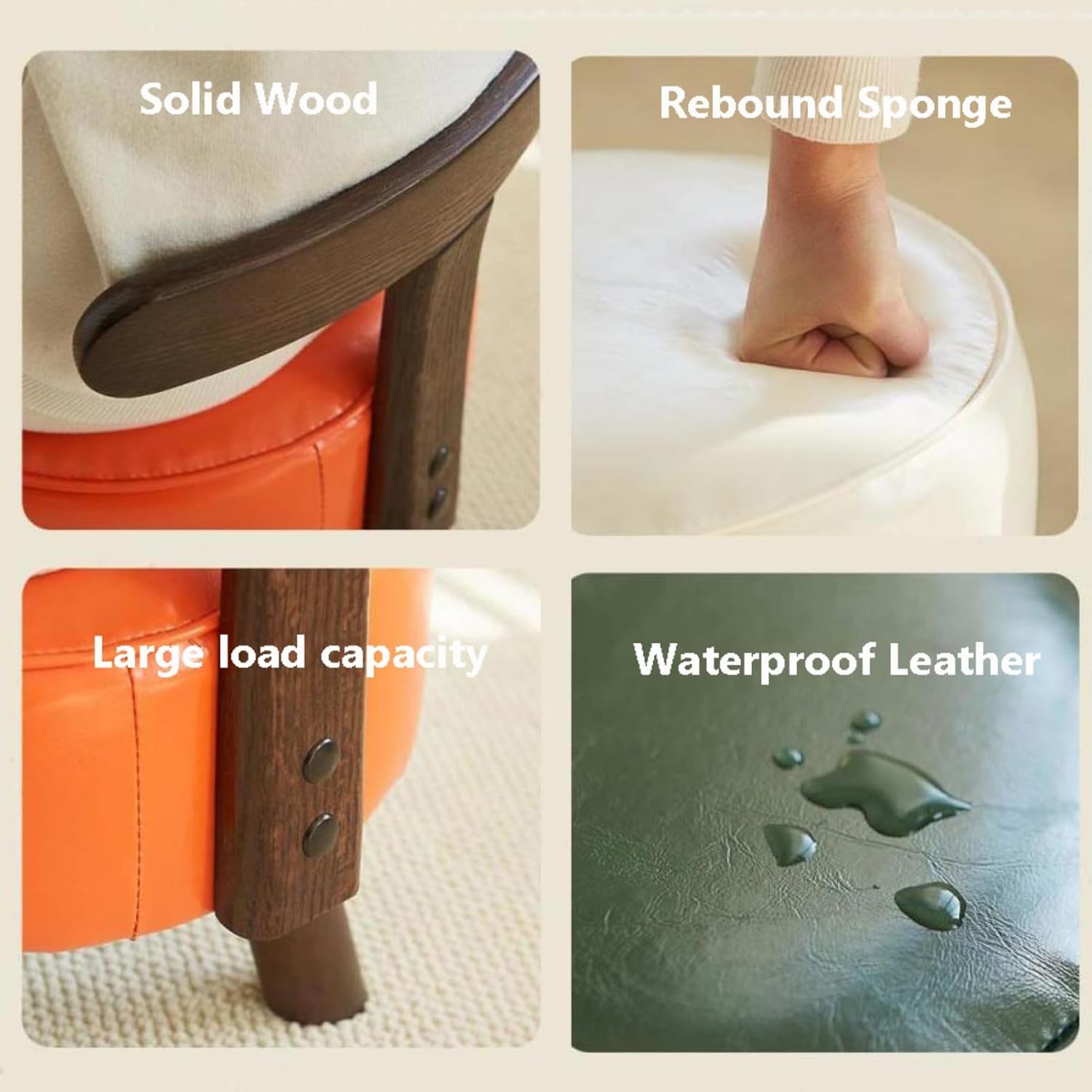 Homero 360° Swivel Vanity Foot Stool PU Leather with Backrest