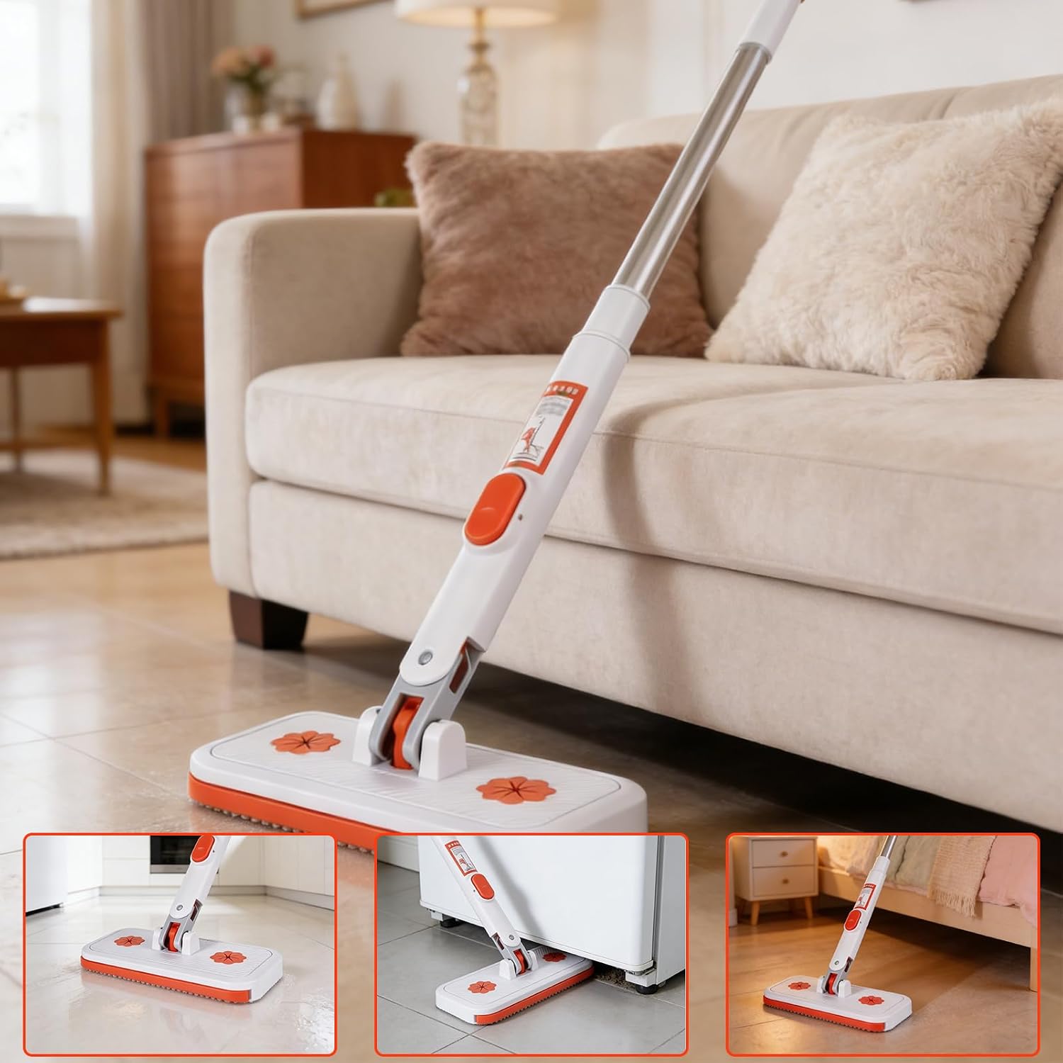 Dry Wet Cleaning Floor Mop with Flexible Clip and Washable Cloth