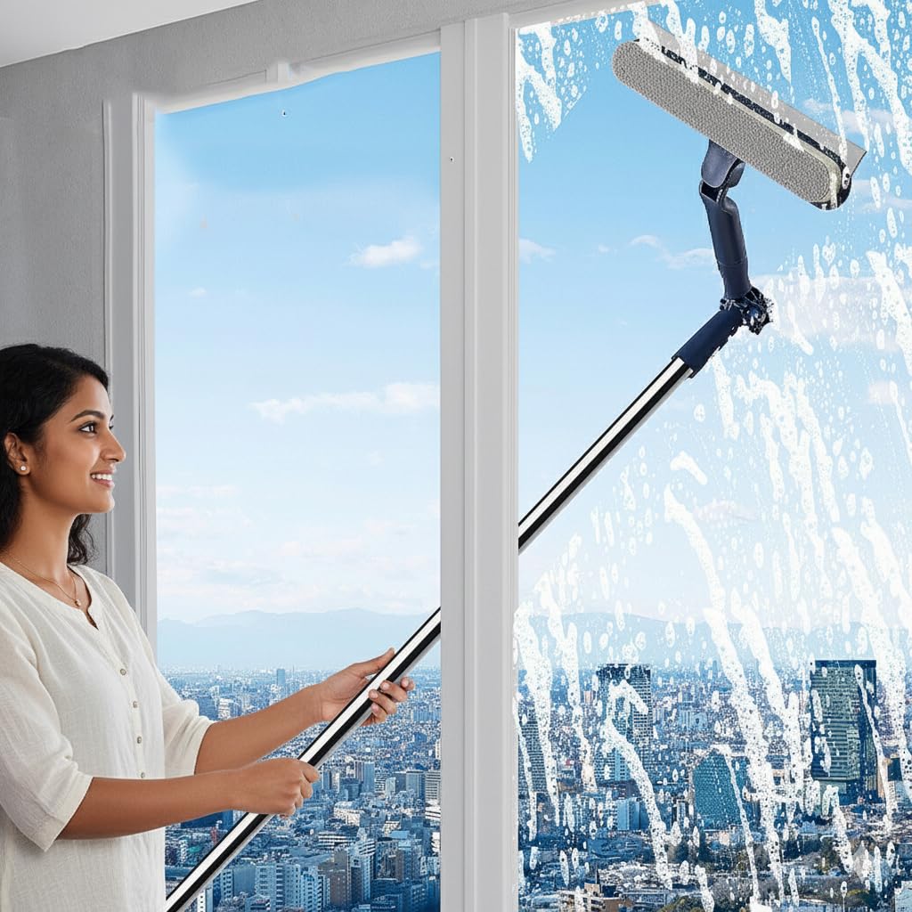 2 in 1 Window Cleaning Squeegee with Microfiber Wiper