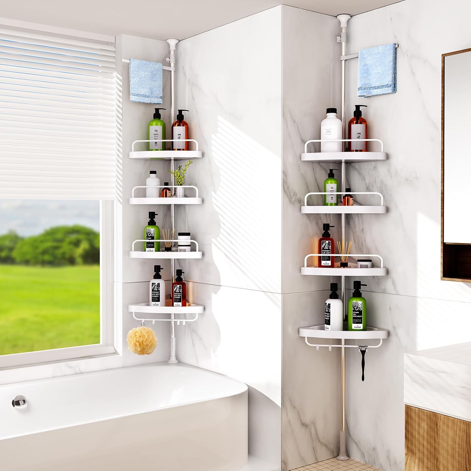 HOMERO Multipurpose Bathroom Rack with Hooks and Towel Bar - 4 Tier