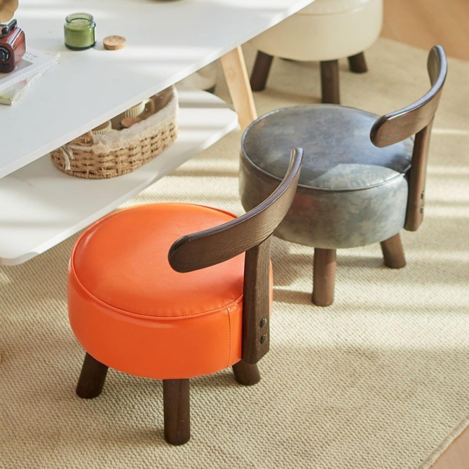 Homero 360° Swivel Vanity Foot Stool PU Leather with Backrest