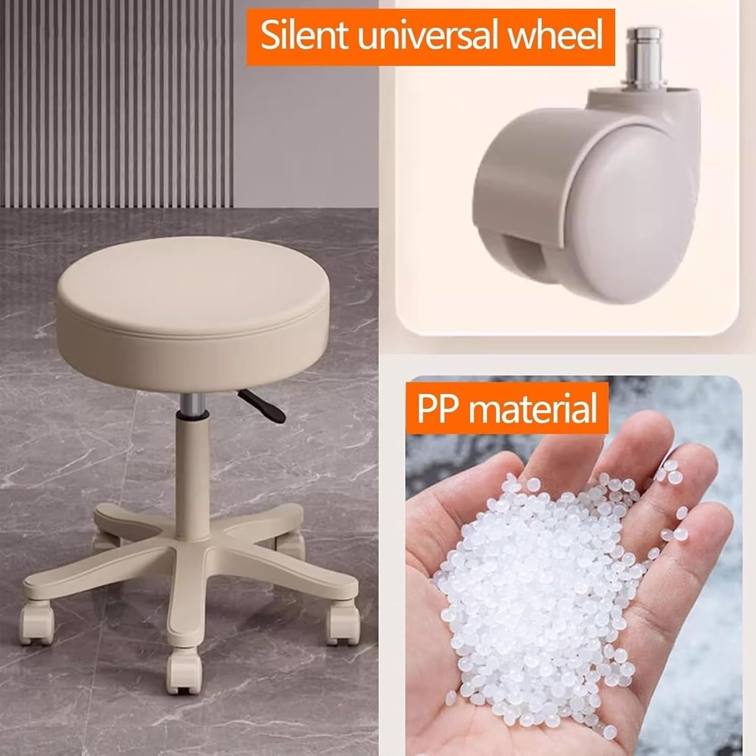 Height Adjustable Soft Cushioned Seat Rolling Stool