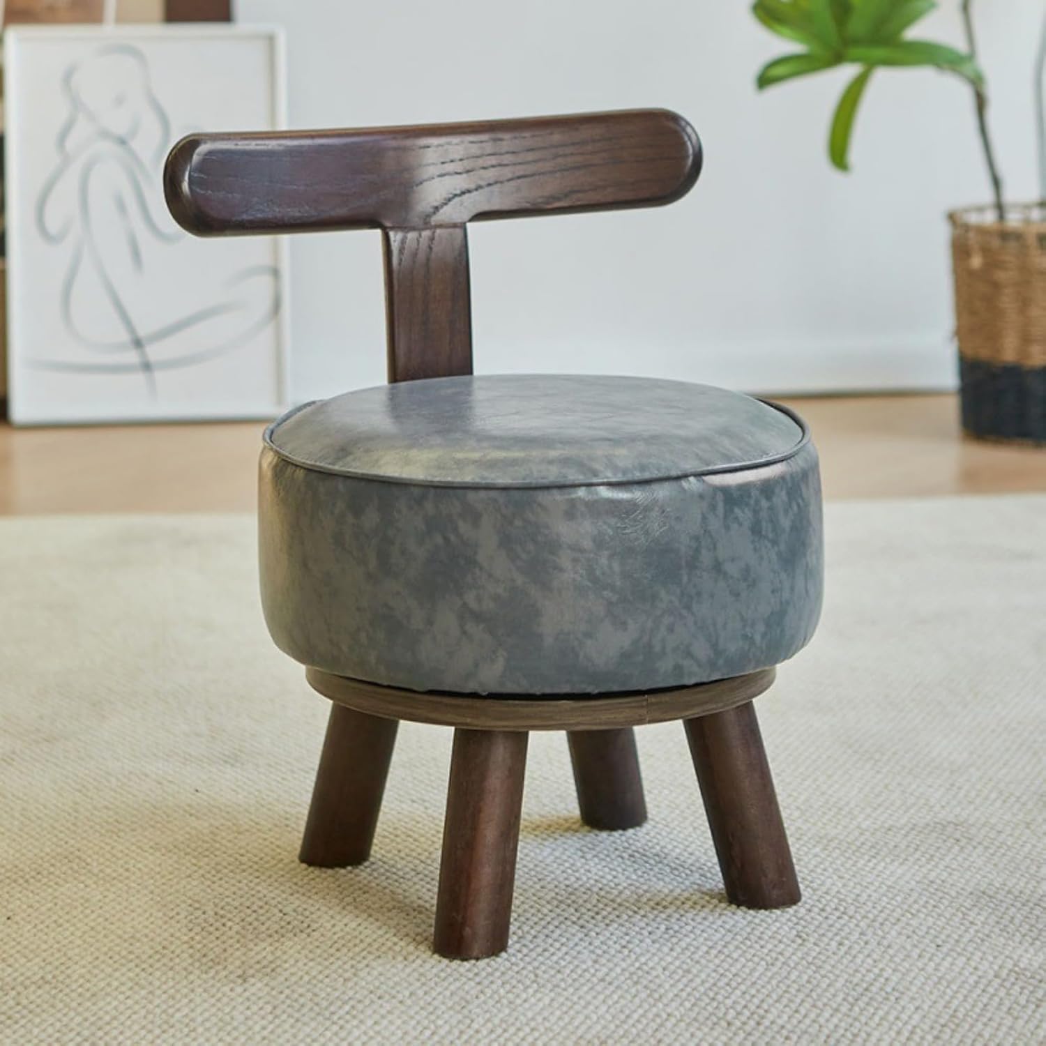 Homero 360° Swivel Vanity Foot Stool PU Leather with Backrest