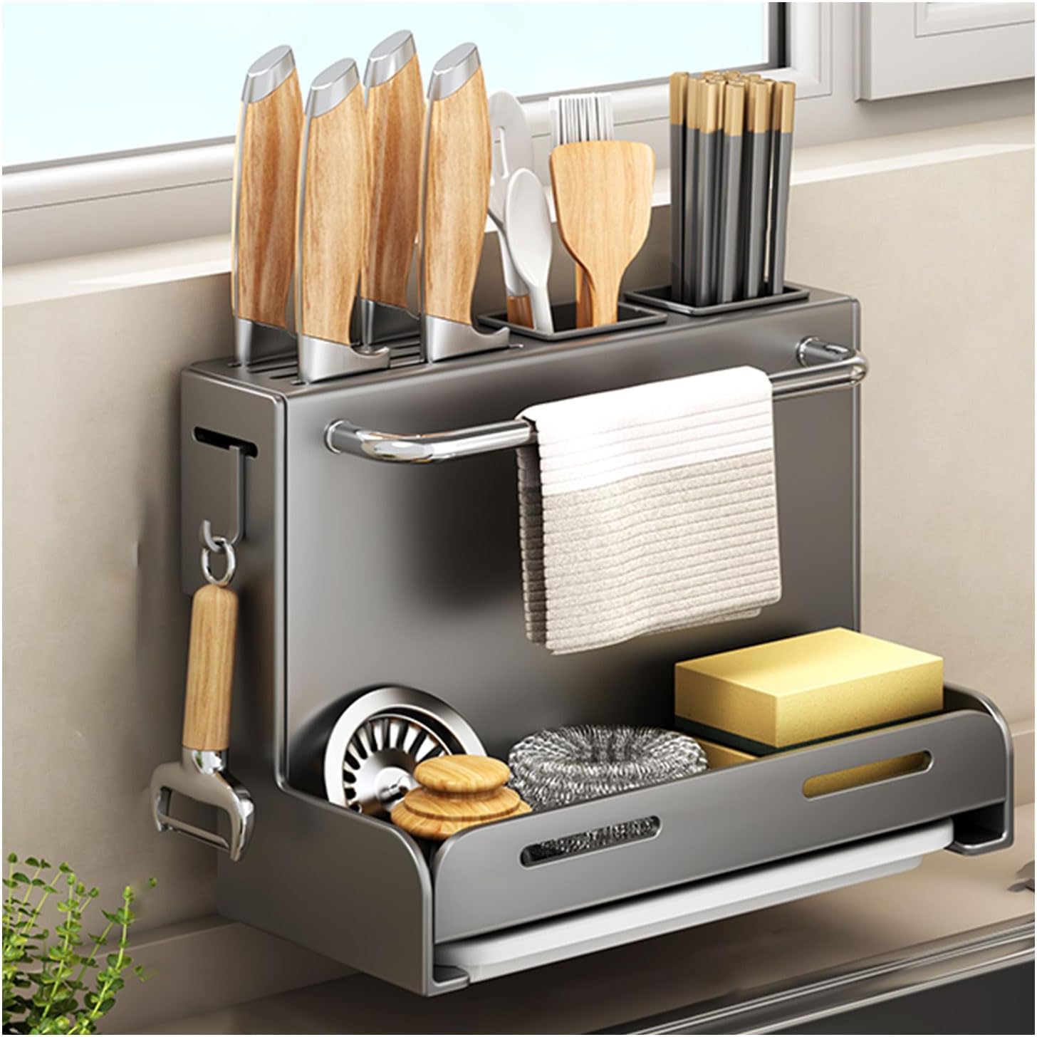 Multifunctional Wall Mounted Kitchen Organizer with Knife Holde