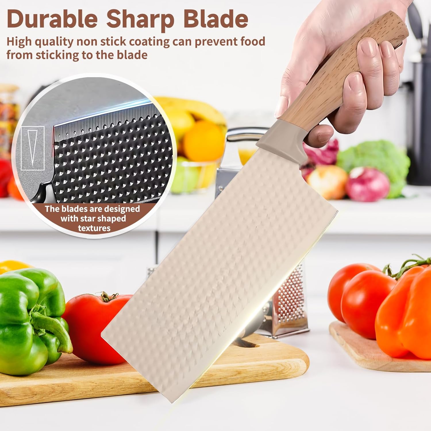 Homero Premium Khaki Kitchen Knife Set With Stylish Knife Block – 6 Piece Set