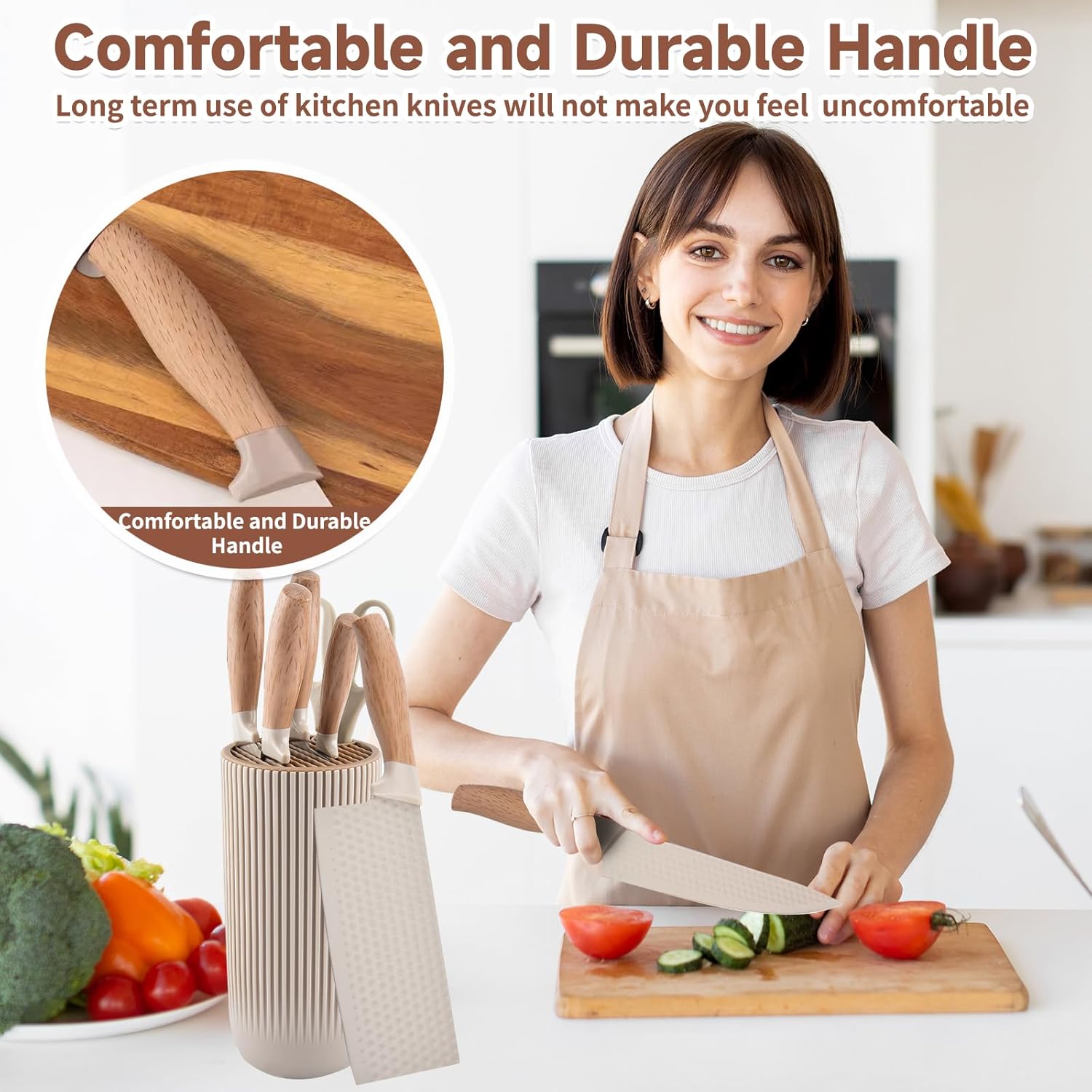 Homero Premium Khaki Kitchen Knife Set With Stylish Knife Block – 6 Piece Set