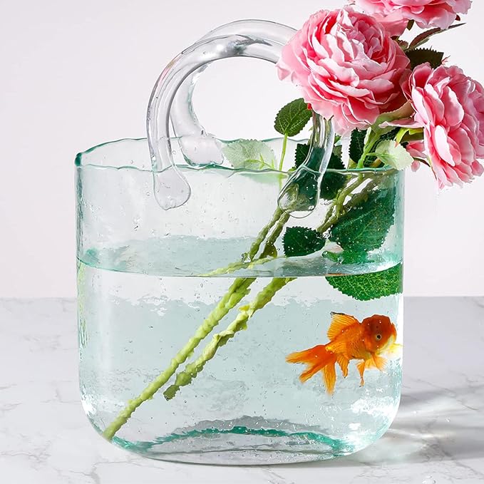 Homero Transparent Hand Blown Glass Vase with Elegant Purse Design