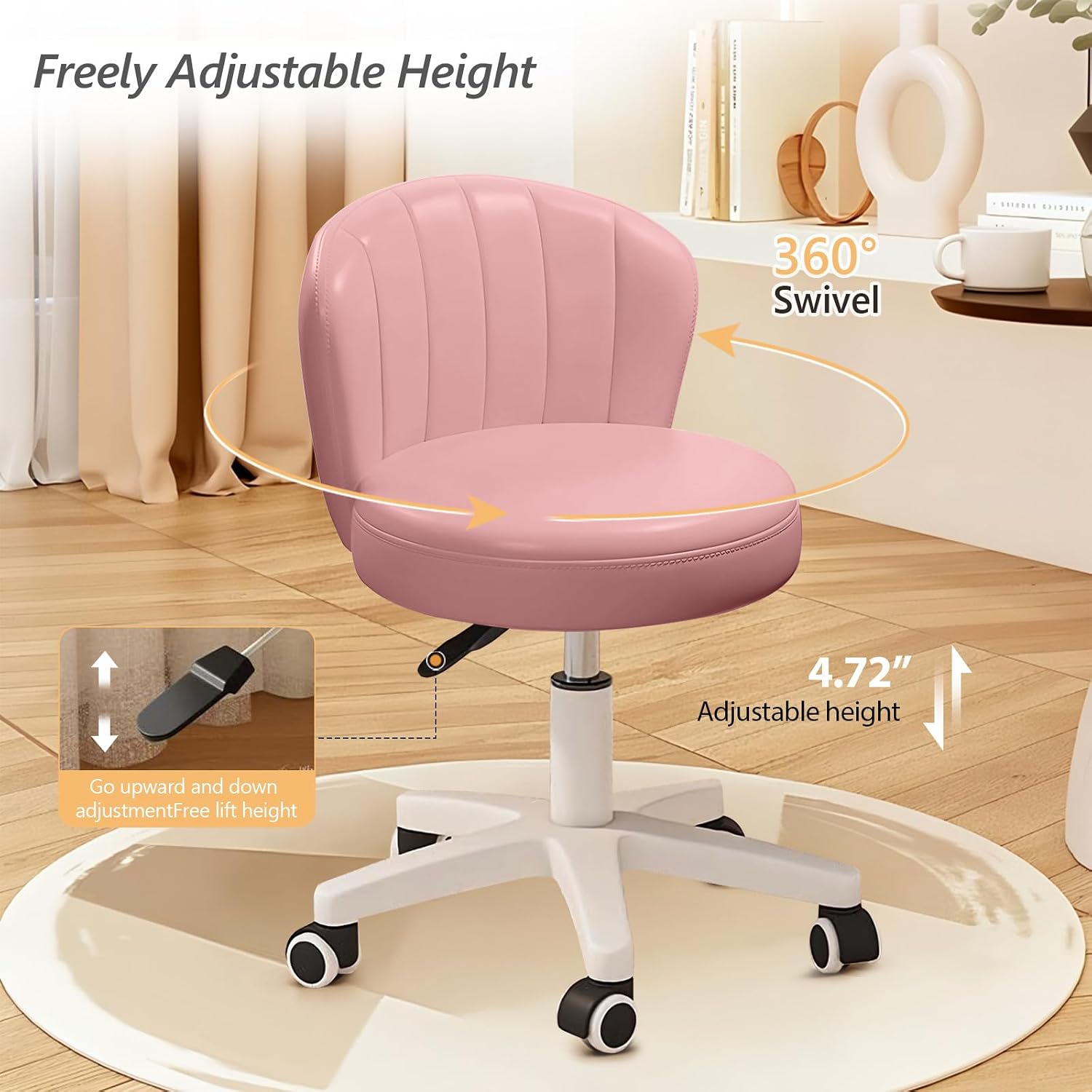 PU Leather Cushion Round Rolling Desk Chair With Adjustable Height