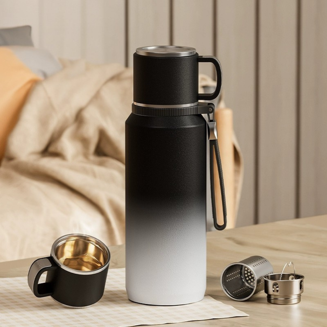 HOMERO Stainless Steel Dual Lid Leak-Proof Insulated Thermos Cup – 1000ML