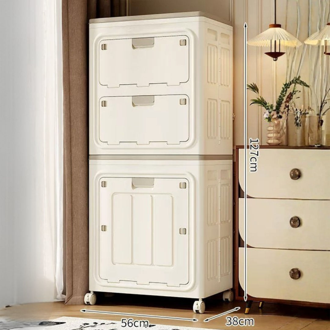 Multi Purpose Space-Saving & Stackable Foldable Storage Cabinet with Wheels