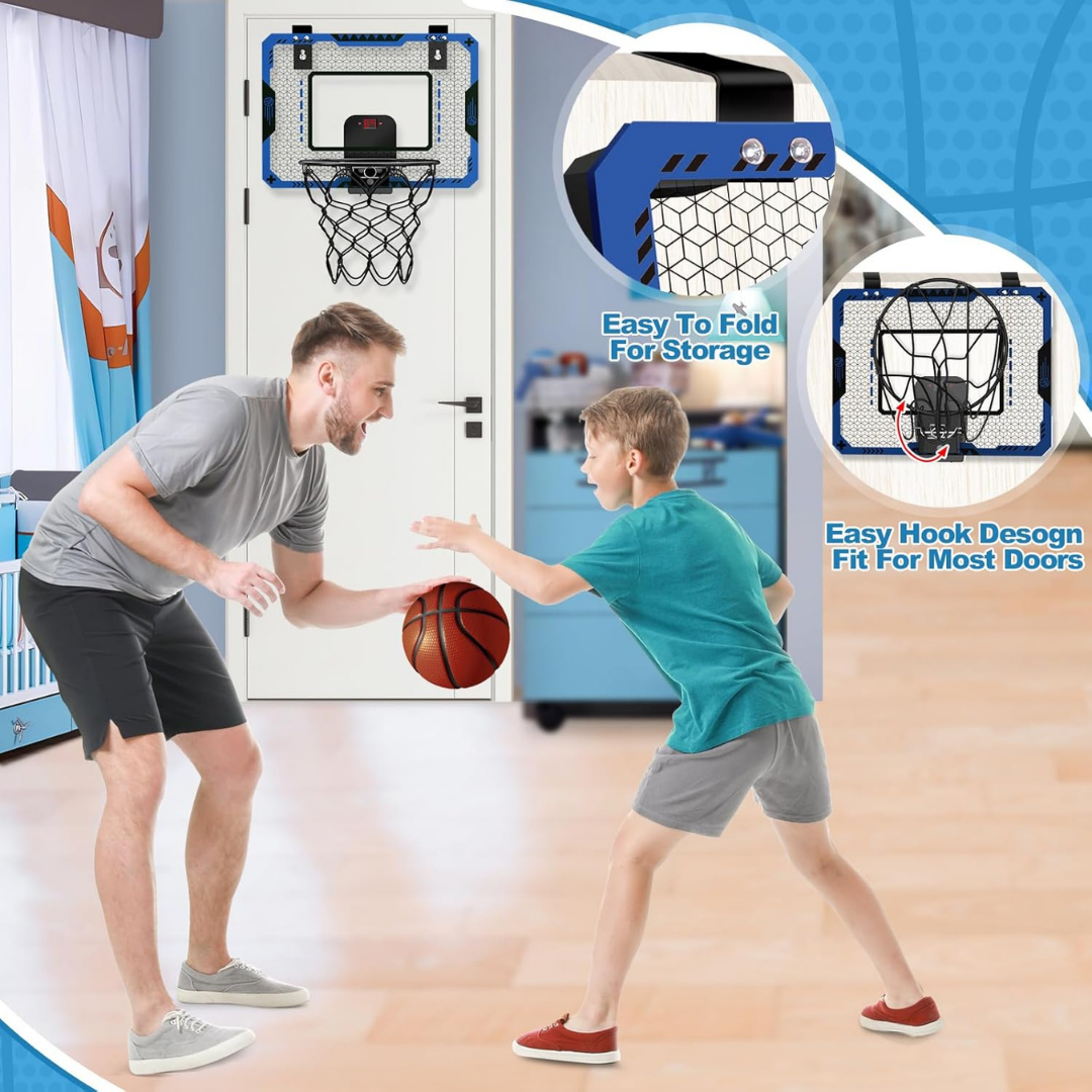 HOMERO Mini Indoor Door Mount Basketball Hoop Set with Electronic Scoreboard