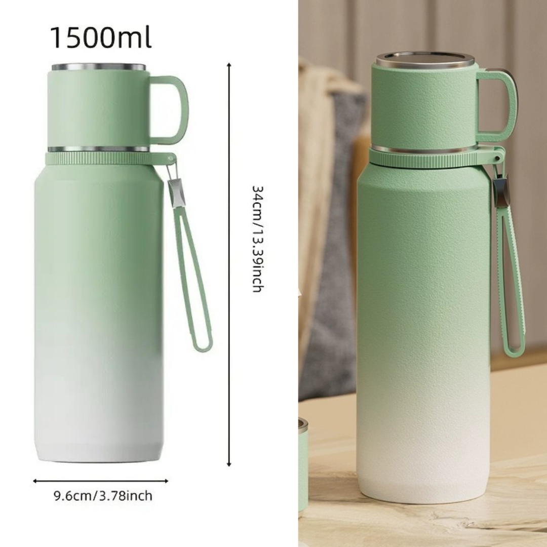 HOMERO Stainless Steel Dual Lid Leak-Proof Insulated Thermos Cup – 1000ML