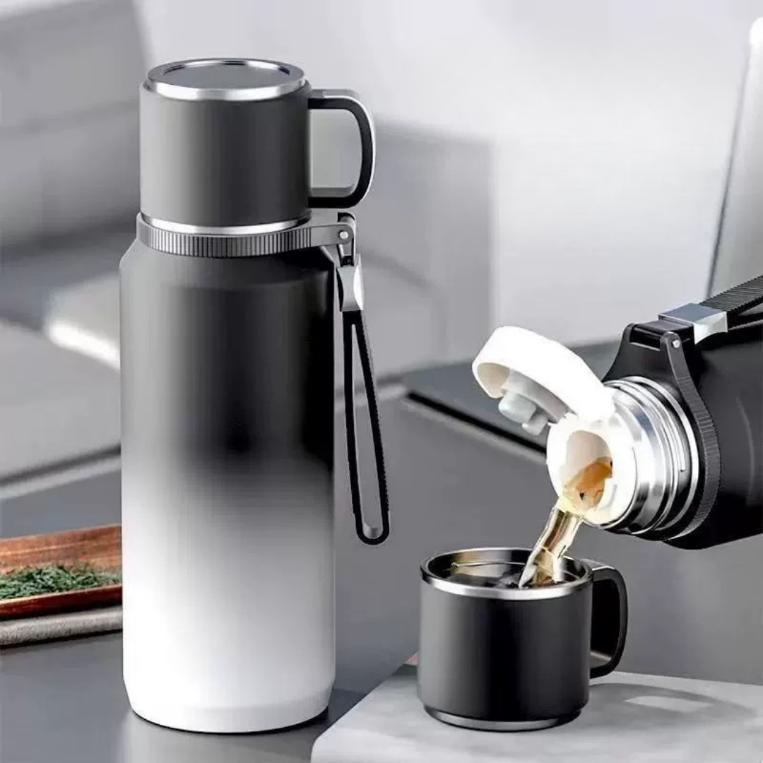 HOMERO Stainless Steel Dual Lid Leak-Proof Insulated Thermos Cup – 1000ML