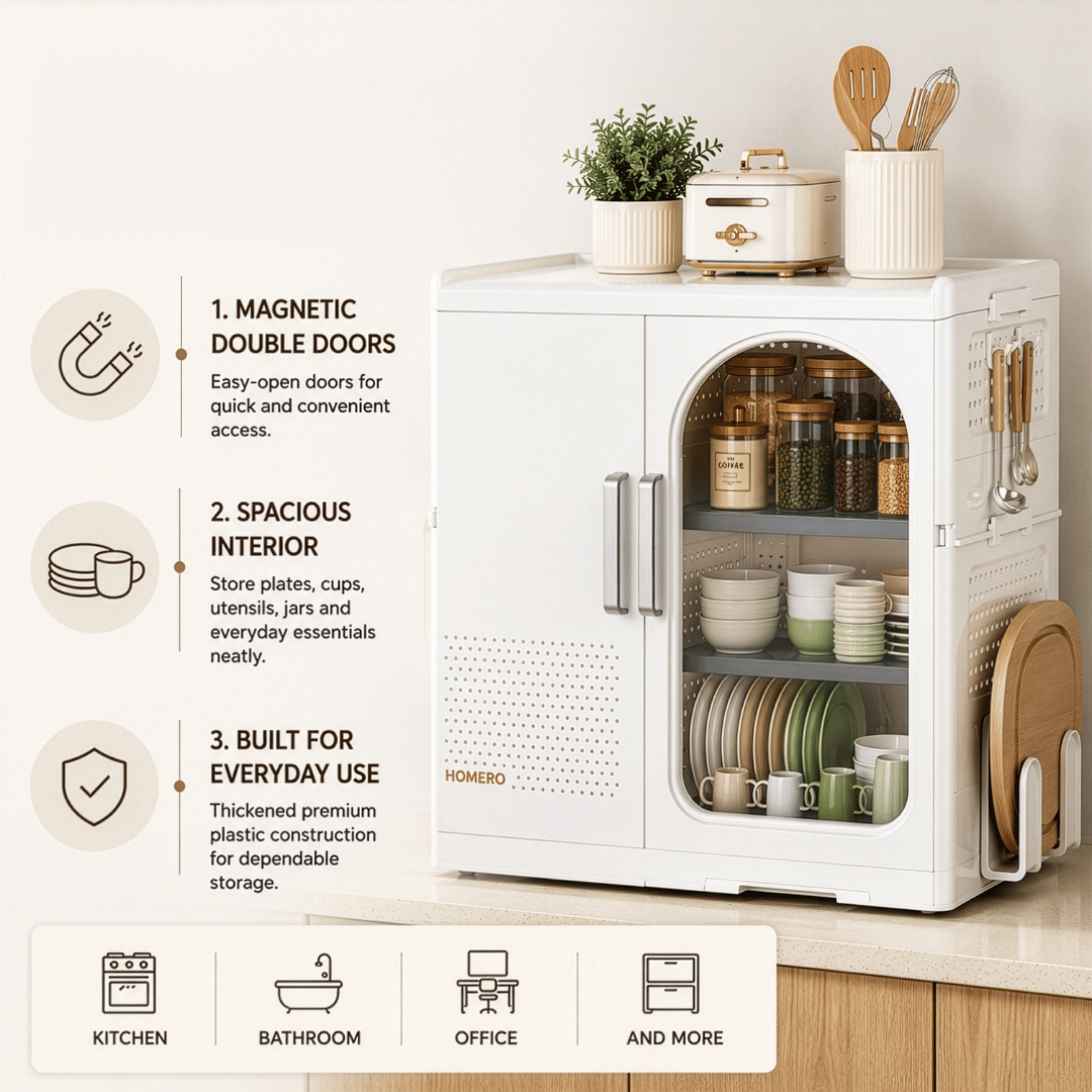 Homero All-in-One Magnetic Double Door Smart Space Utensils Storage Cabinet