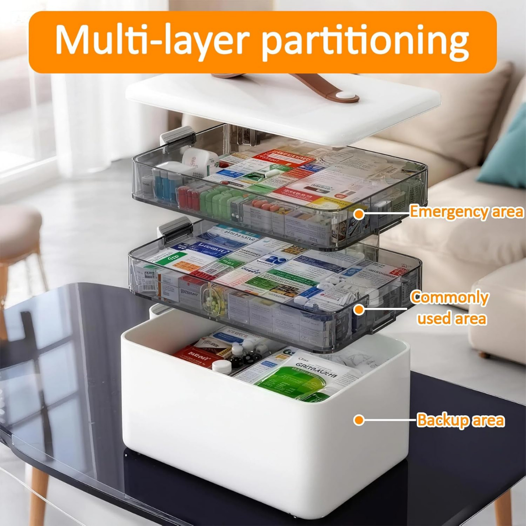 Homero 3-Tier Large Capacity Clear Organizer Medicine Storage Box