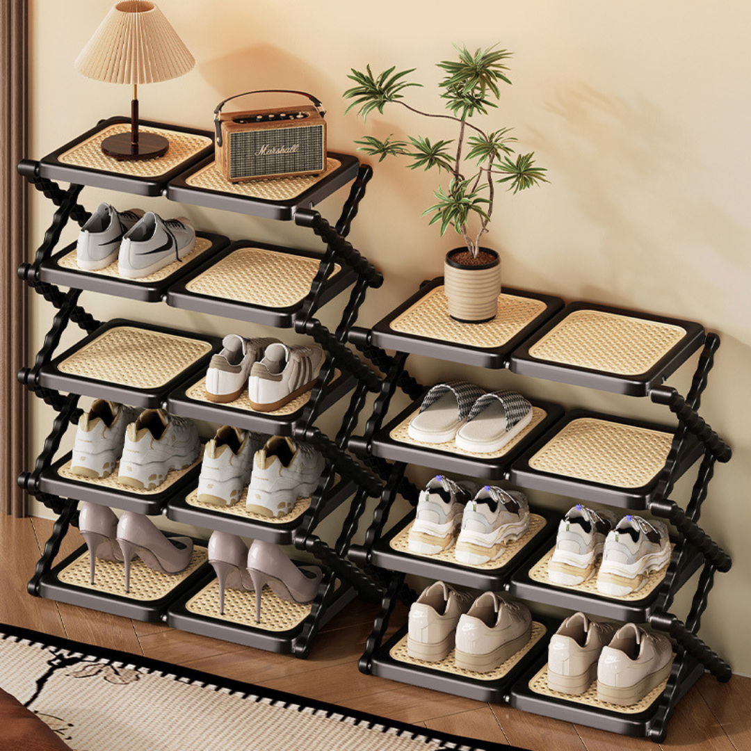 HOMERO Rattan Textured Foldable Multi Layer Shoe Rack