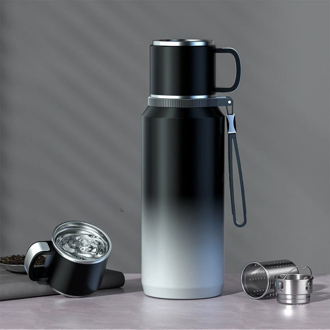 HOMERO Stainless Steel Dual Lid Leak-Proof Insulated Thermos Cup – 1000ML