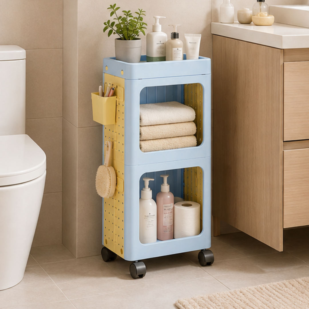 Mobile Plastic Storage Trolley with Wide Open Compartments and 360° Wheels