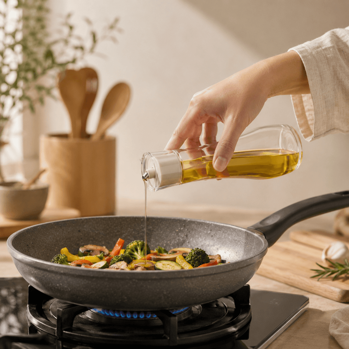 Homero Premium Glass Oil Dispenser with No-Drip Spout for Kitchen Use