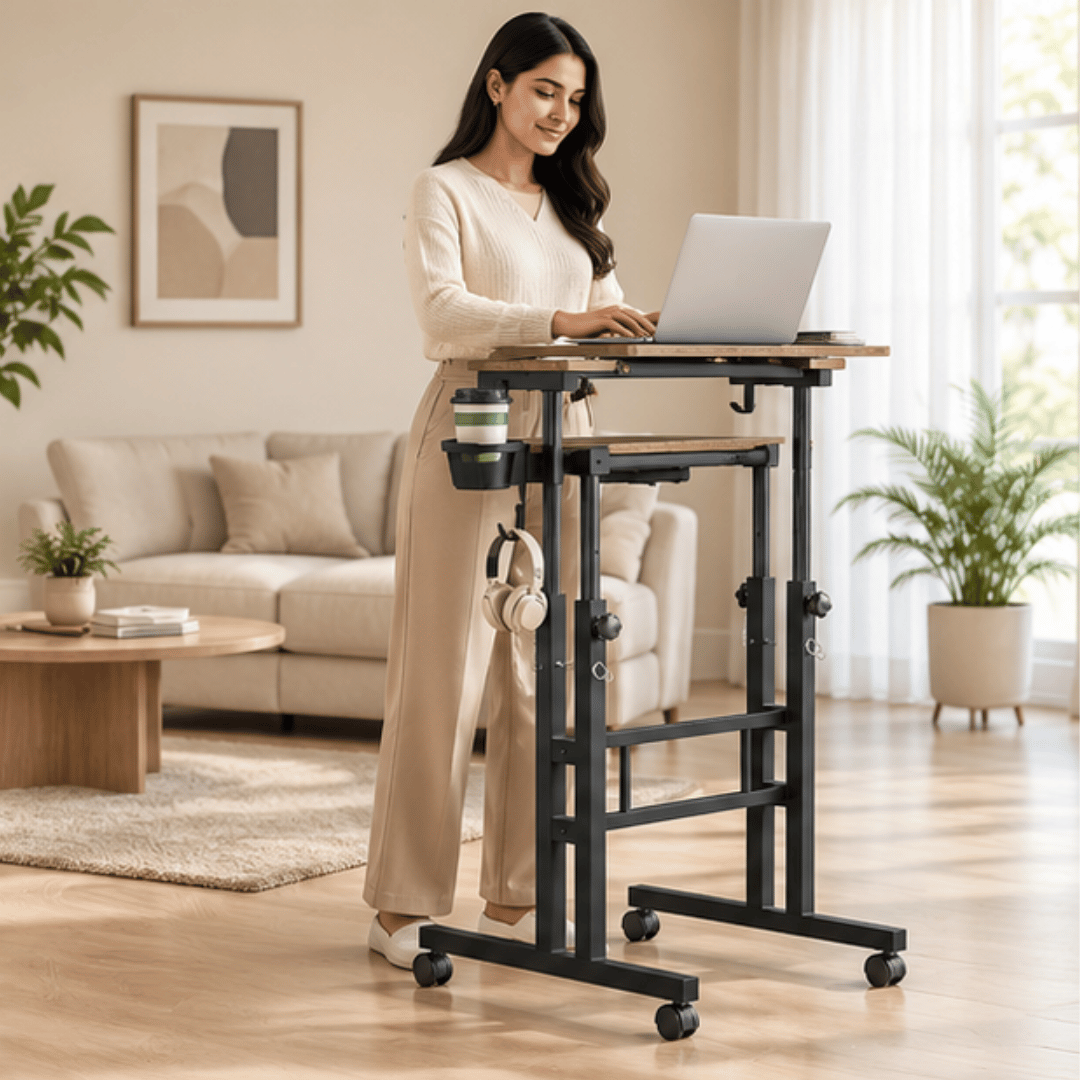 Multipurpose Height Adjustment Standing Laptop Desk with Tilting Tabletop & Hidden Wheels