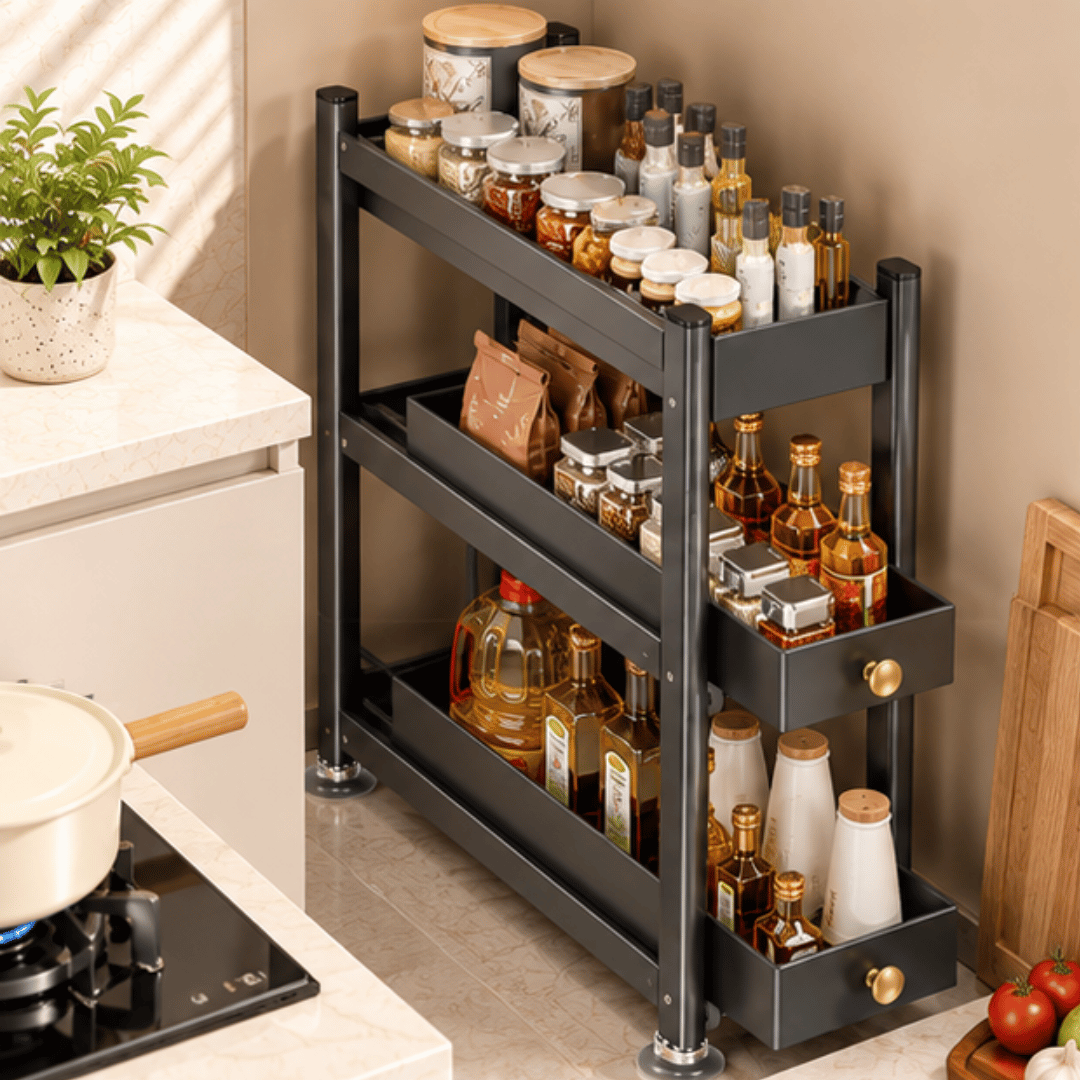 Narrow Countertop Kitchen Spice Rack with Pull Out Drawers