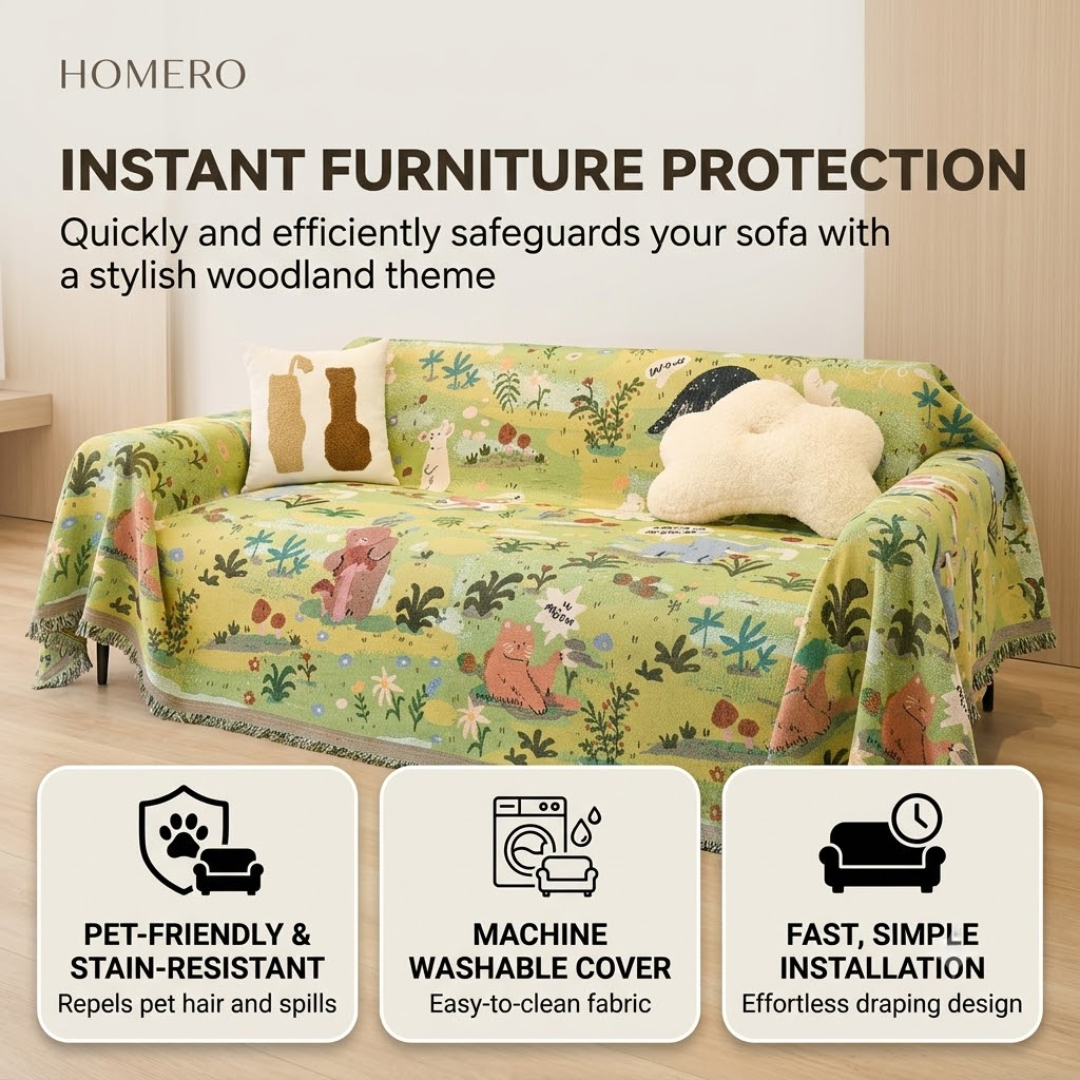 Premium Chenille Forest Story Throw Sofa Cover
