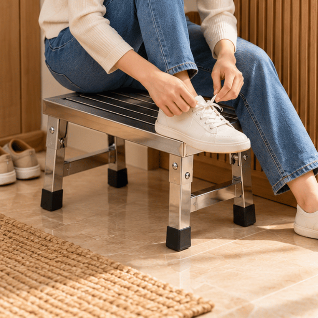 Premium Stainless Steel Folding Step Stool with Anti Slip Rubber Feet