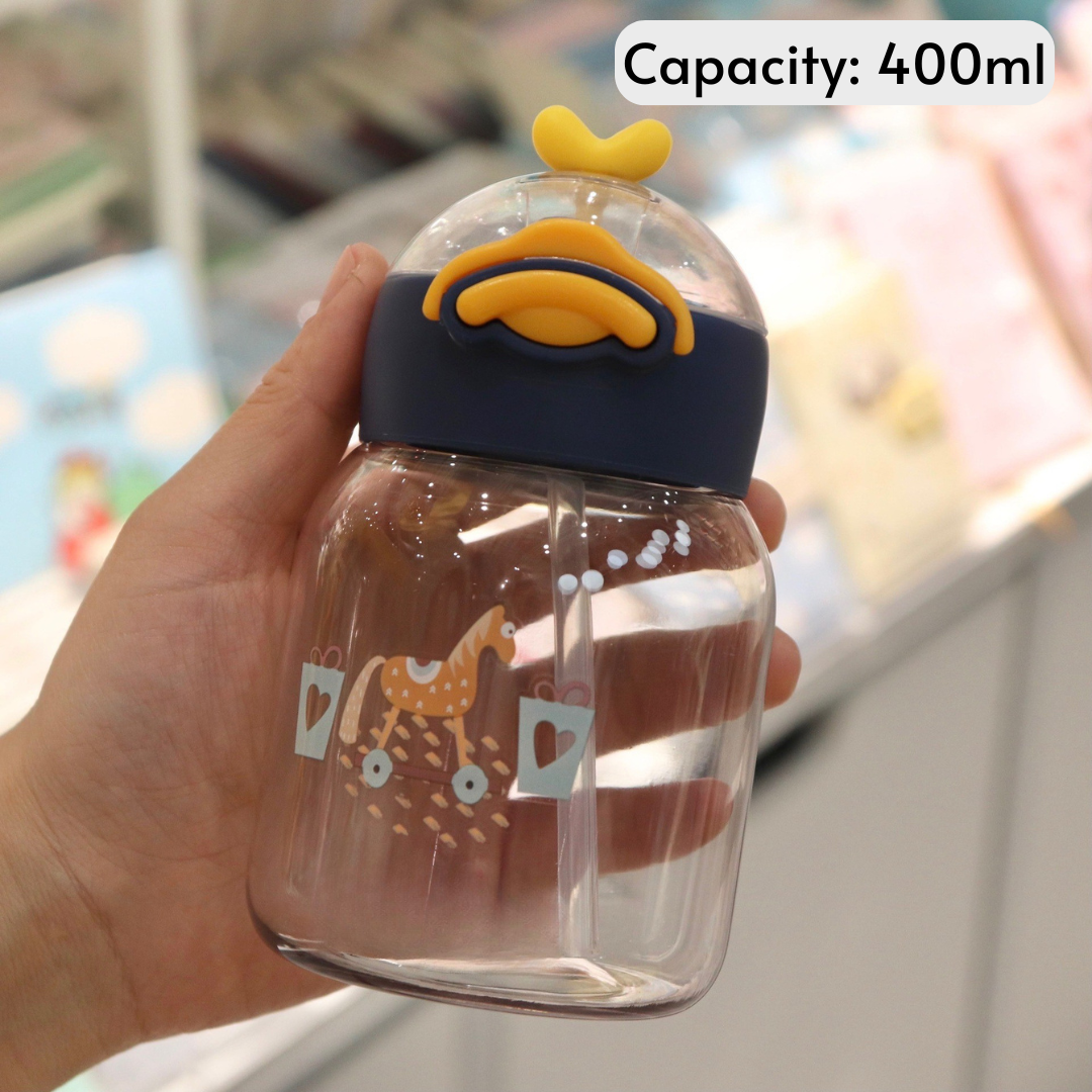 Eco-Friendly Straw Water Bottle with Fun Cartoon Design