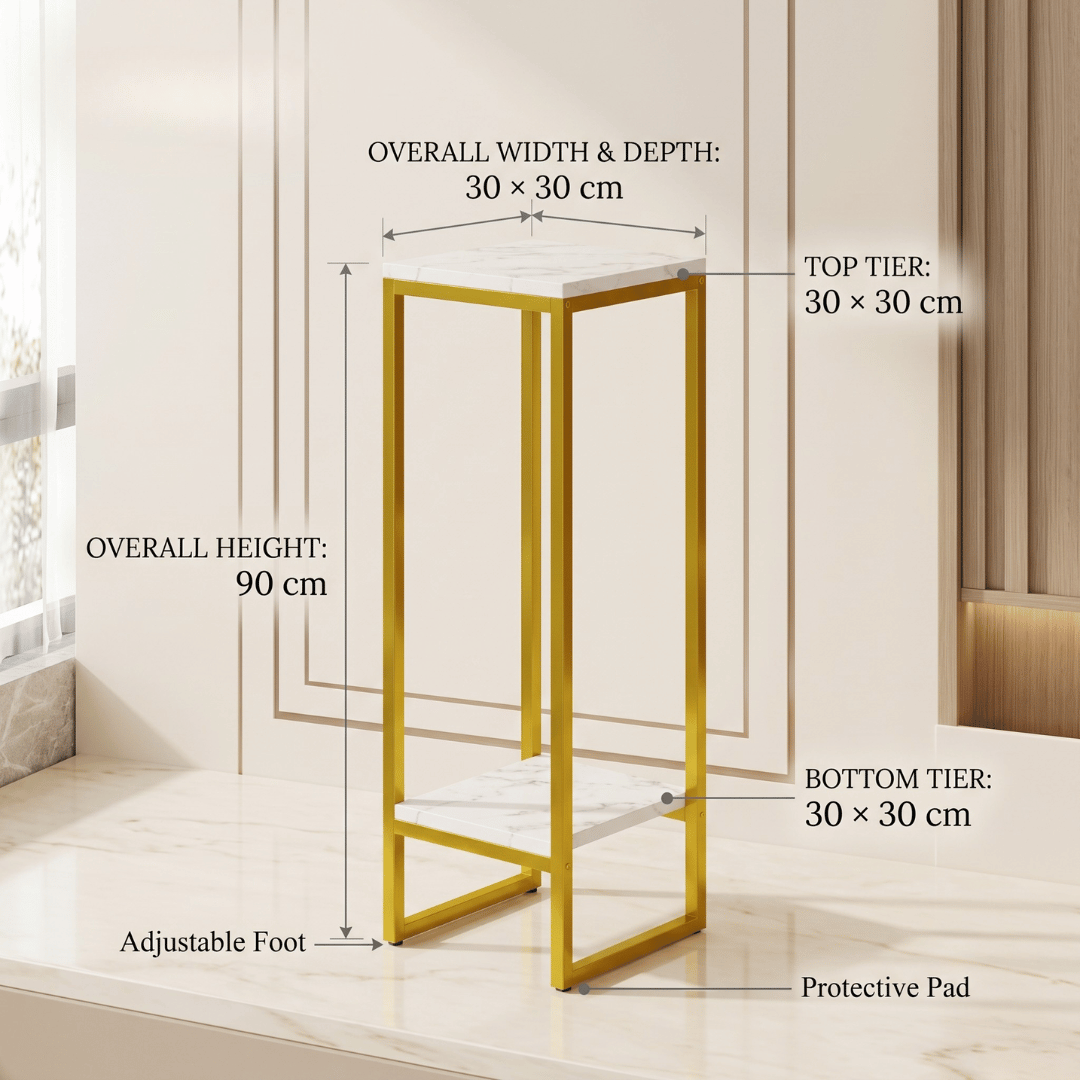 Modern Two Tier Golden White Plant Stand