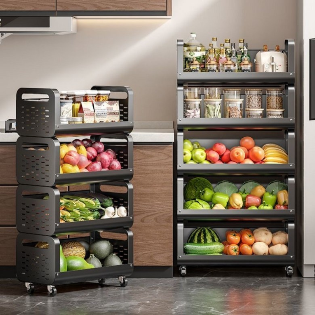 HOMERO Space Saving Utility Storage Rack with Wheels and Ventilated Shelves 4 Layer