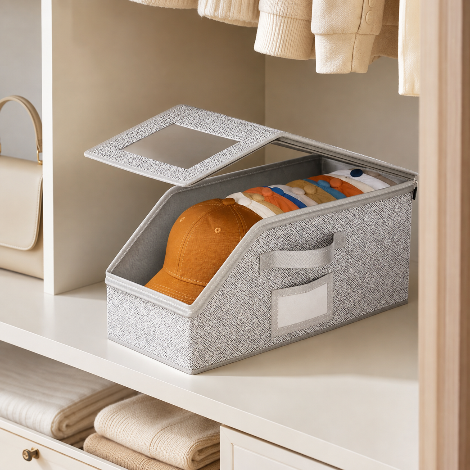 Large Capacity Hat Organizer Box with Clear Display Window
