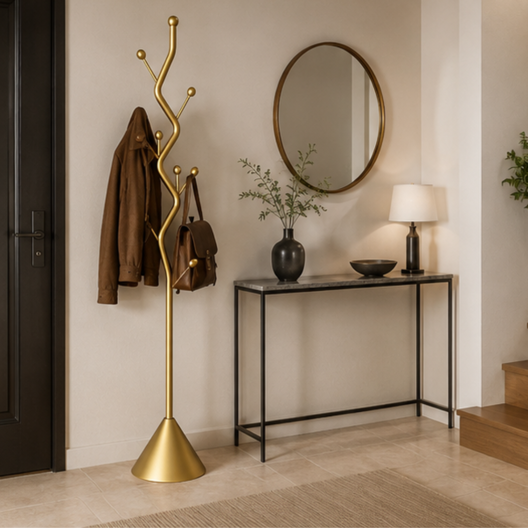 Modern Gold Finish Tree Shape Multi Hook Metal Coat Rack