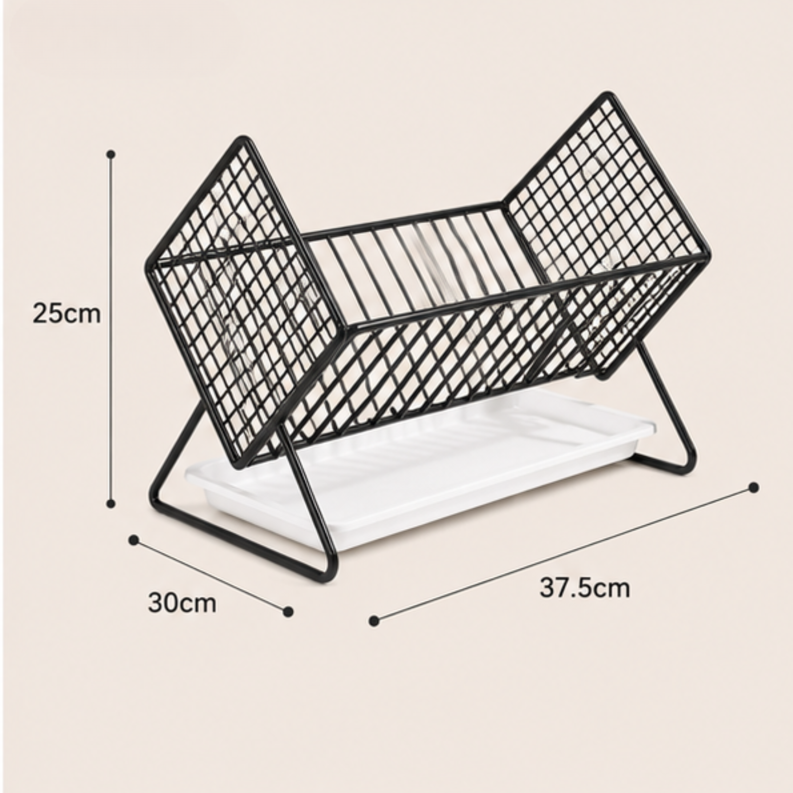 Multi-Purpose X Shaped Carbon Steel Kitchen Dish Rack with Drip Tray