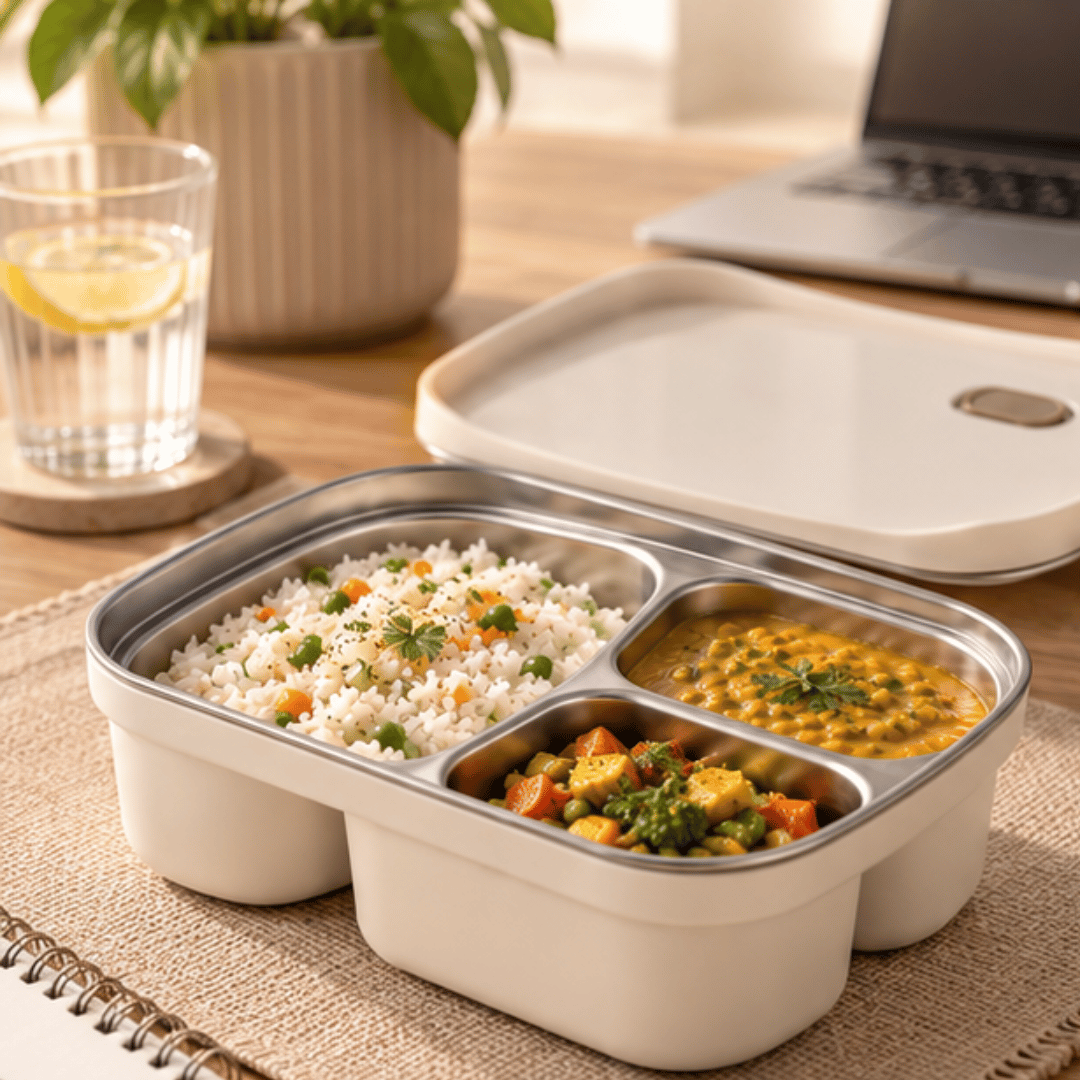 Microwave Safe 3-Compartment Stainless Steel Bento Lunch Box