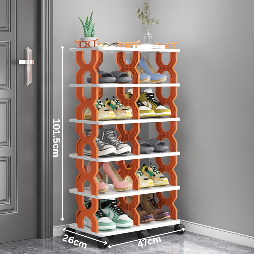 Movable Multi-Layer Double Row Shoe Rack